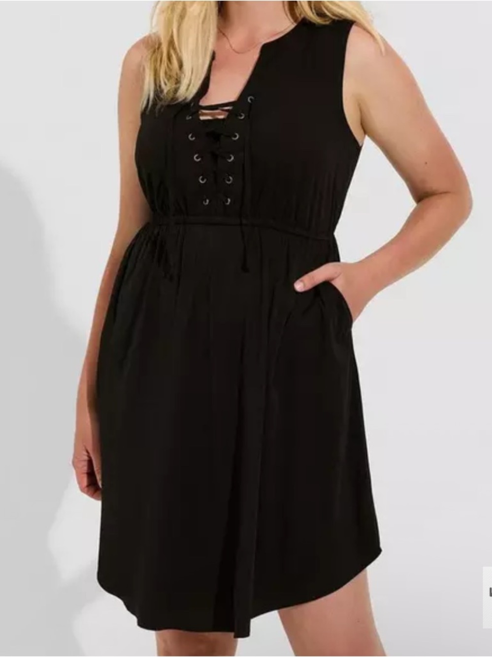 Torrid Mini Stretch Challis Lace Up Detail Shirt Dress